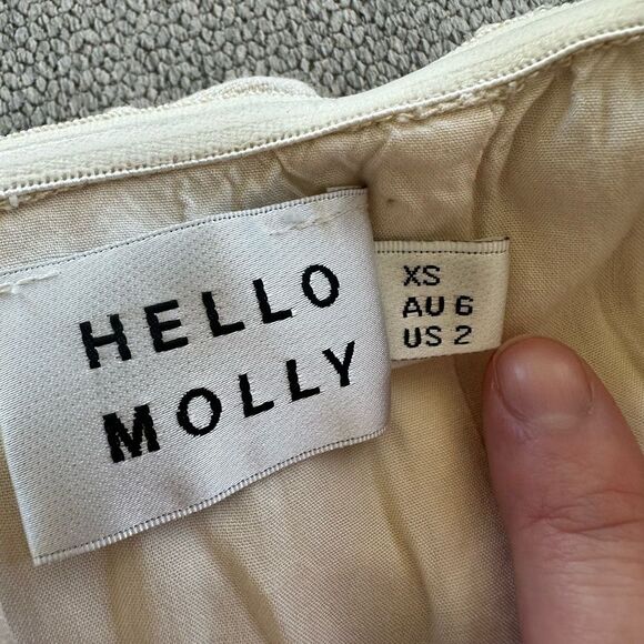 Hello Molly Sunset Glowing Strapless Ruffle Romper in Oatmeal Cotton Linen XS - Picture 5 of 7